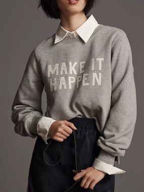 NEW Anthropologie Late Summer Flowers Heather Gray Sweatshirt Size Large